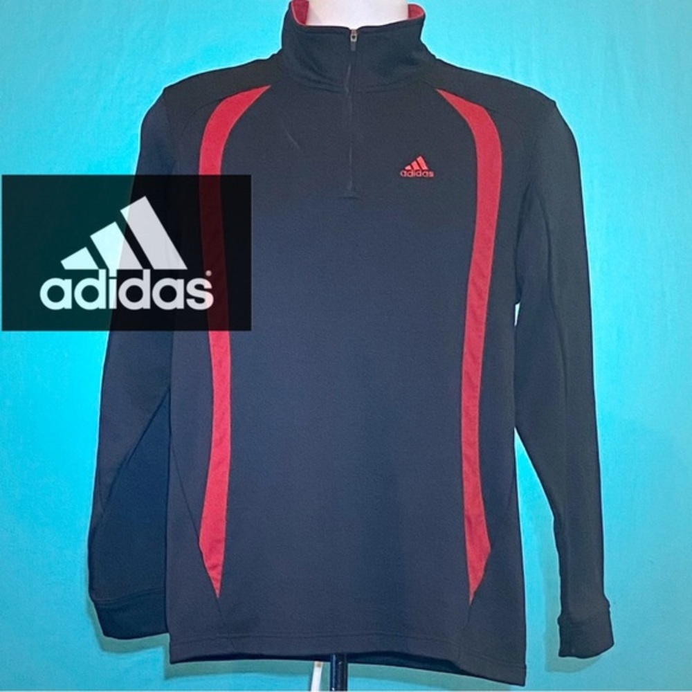 Adidas Track Top 1/4 Zip Sweatshirt Black Red Smal
